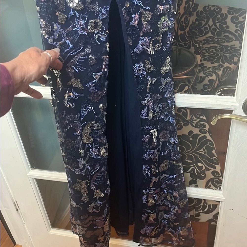 CITY STUDIO PROM Blue Sequin Embellished Sheath Full Length Dress side slit. EUC - Picture 7 of 11